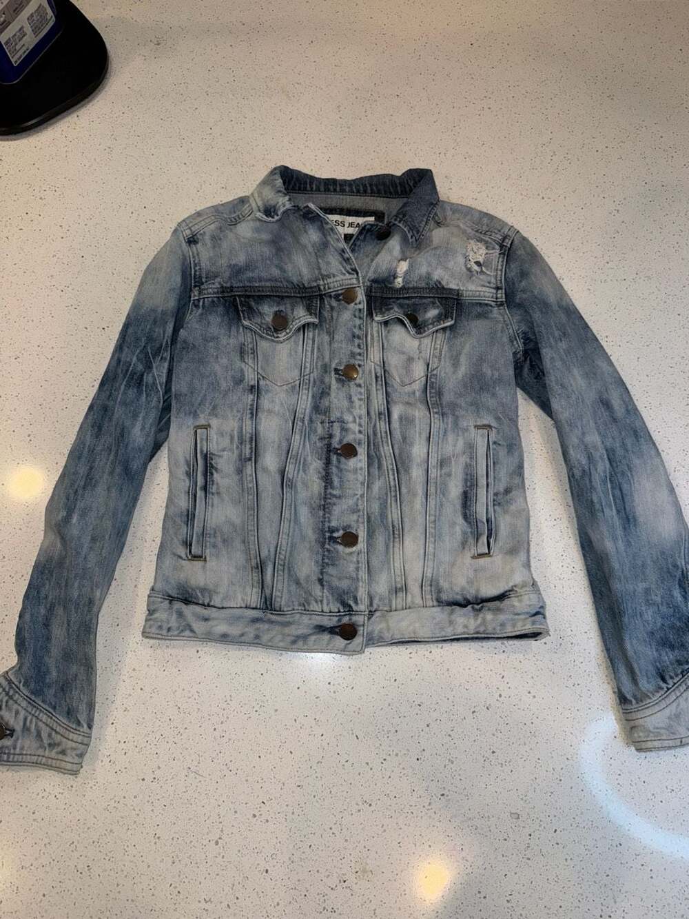 Express Jeans Women's Acid Wash Distressed Denim Jacket